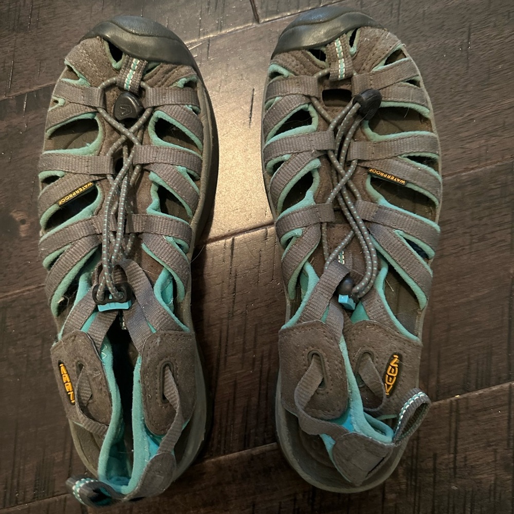 Keen Gray and Teal Closed-Toe Hiking Sandals